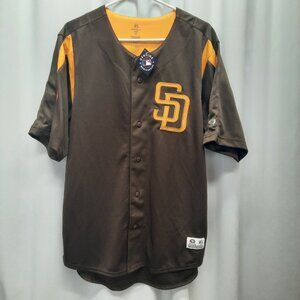 San Diego Padres MLB Jersey Large Brown Gold True Fan Button Up Baseball NWT